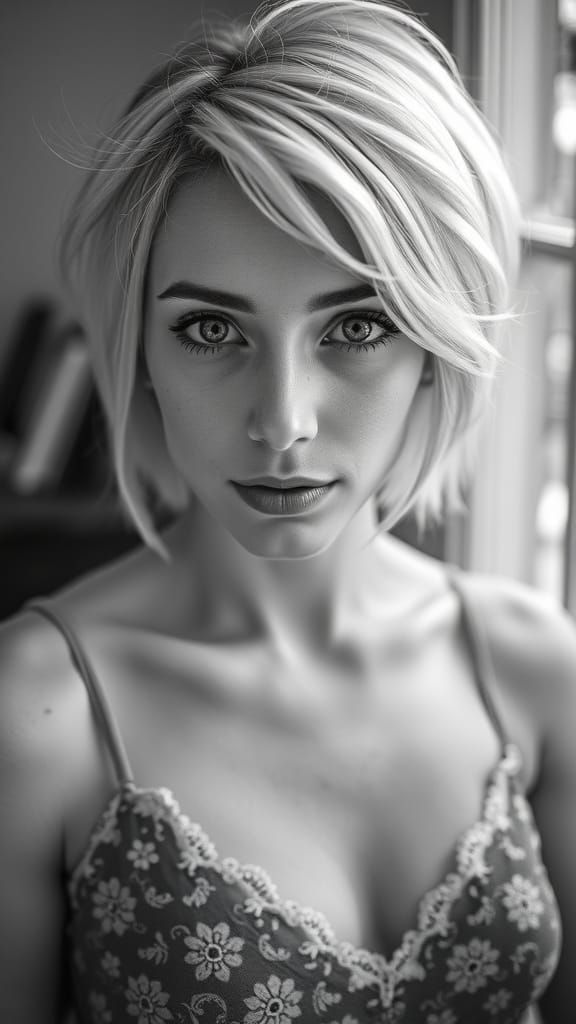 Elegant Portrait of a Young Woman in Black and White