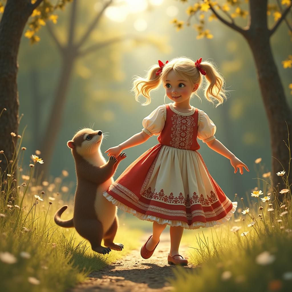 Hungarian Girl with Otter in Fantasy Art Style