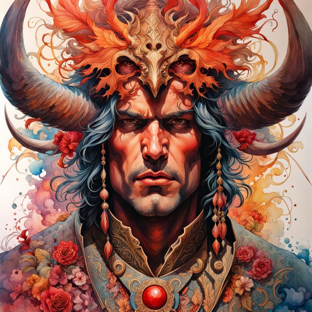 Acedia Demon Portrait in Art Nouveau Style