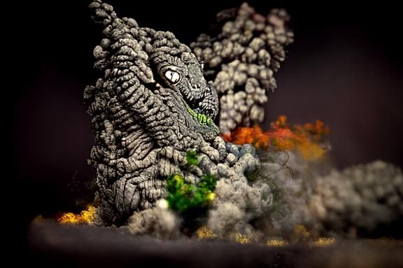 Trompe-l'oeil Godzilla Cel-Shaded Miniature Diorama