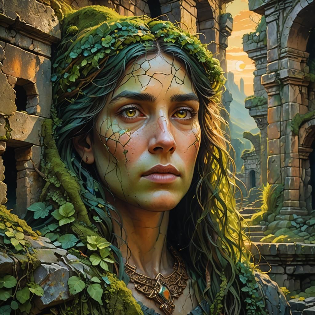 Ruins Portrait in Trencadís Style Oil Painting