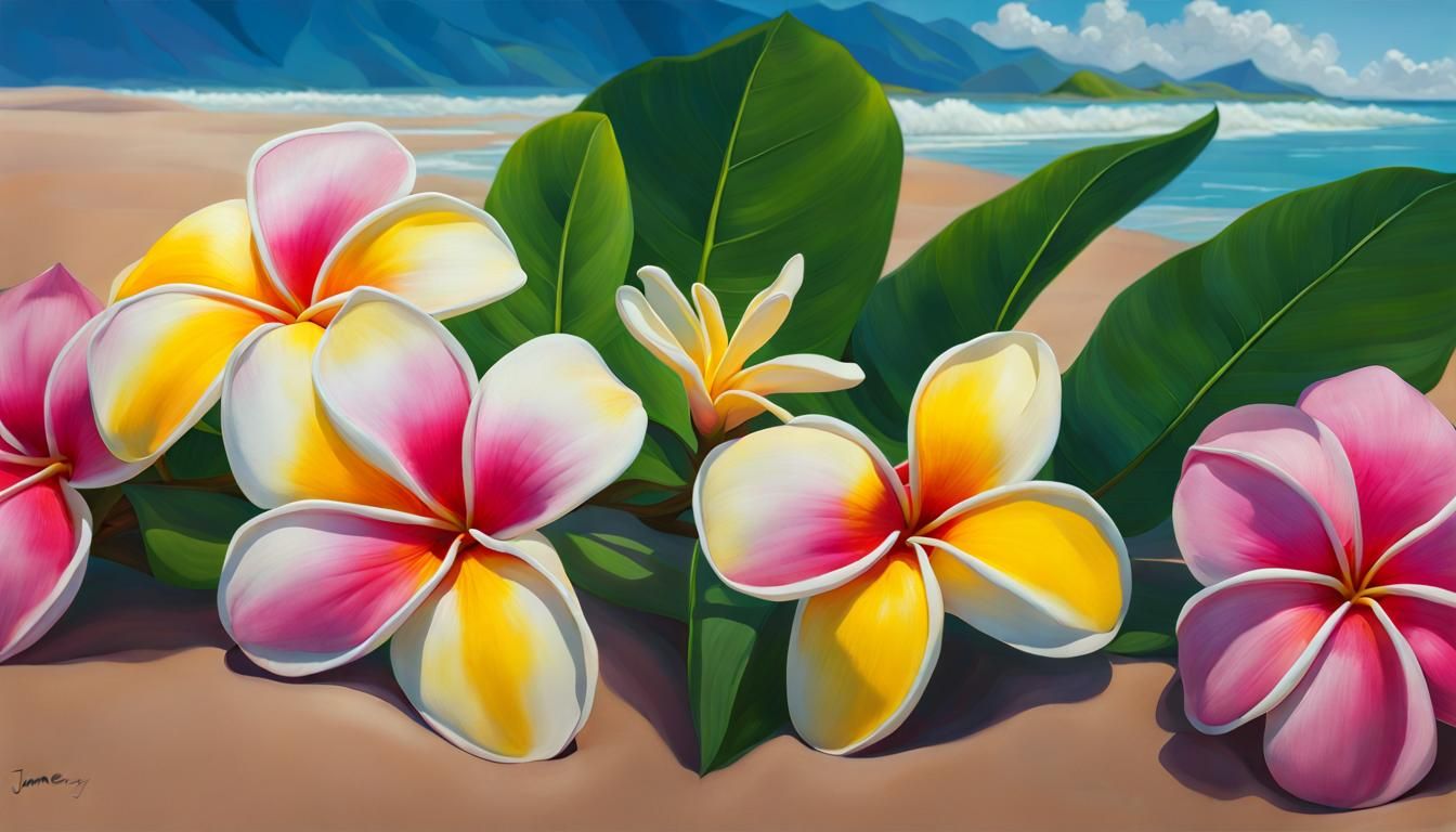 Exquisite Plumeria Blooms on a Sunny Beach