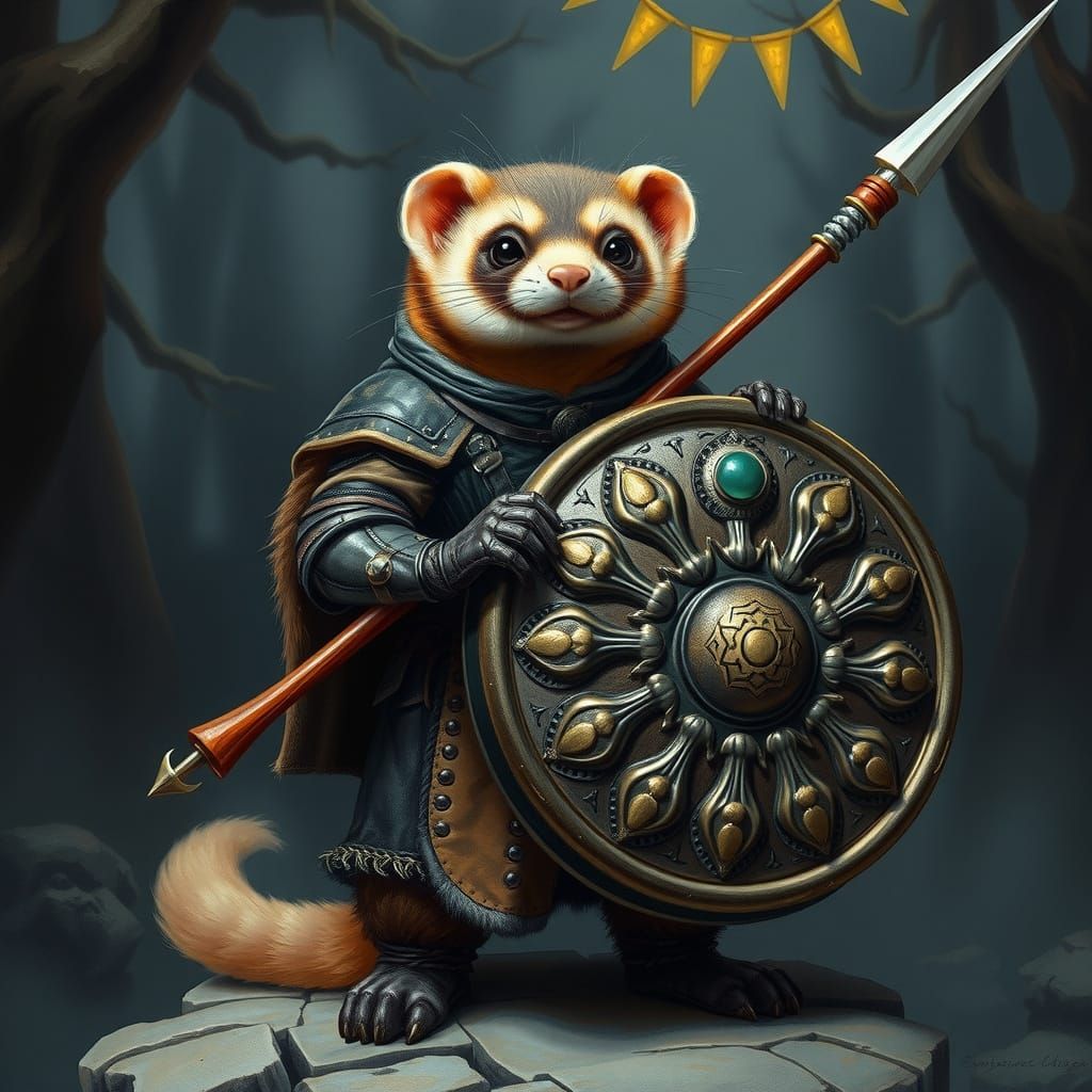 Medieval Ferret Knight in Dark Fantasy Armor