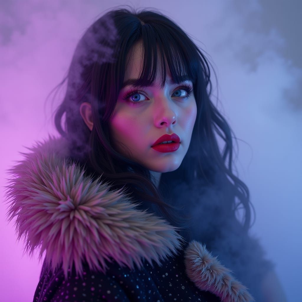 Mysterious 80s Woman with Piercing Blue Eyes