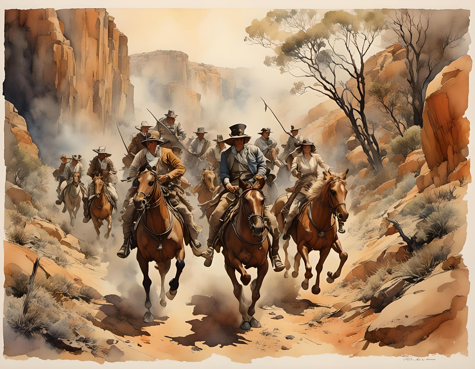 Australian Outback Adventure in Watercolor Style