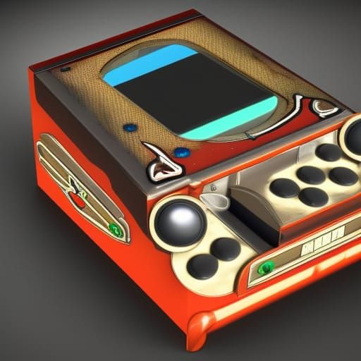 Hyperrealistic 1940s Video Game Console Concept Art