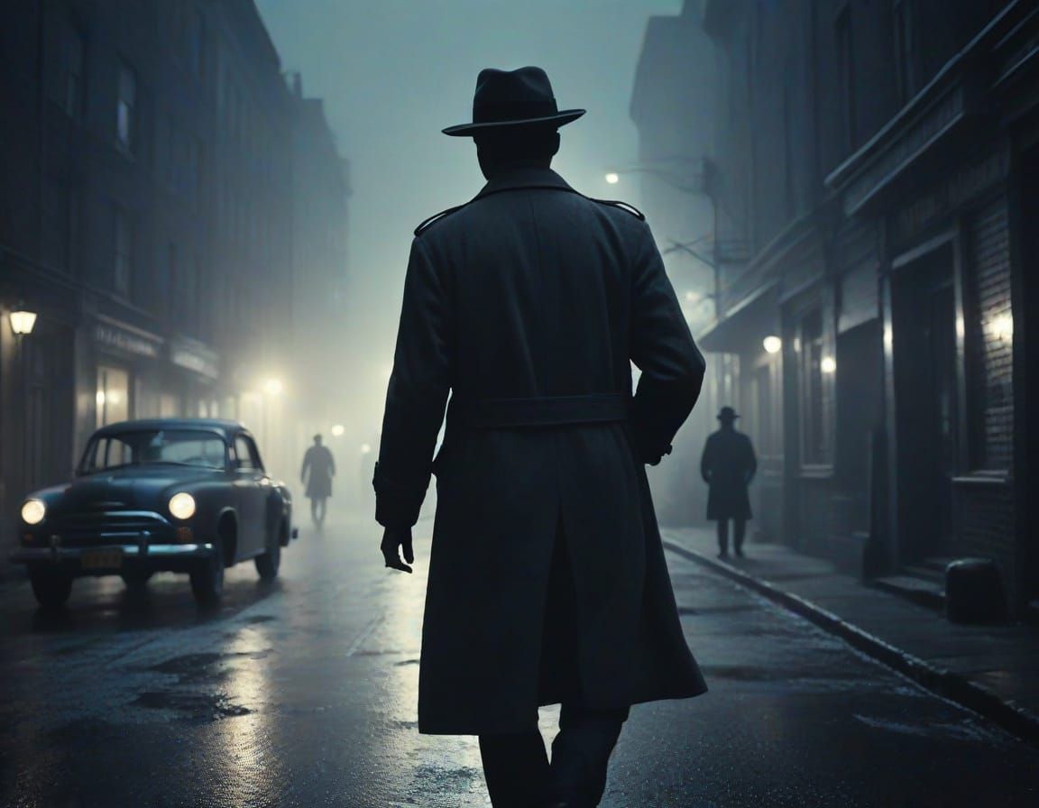 1950s Detective in Misty Street, Cinematic Film Still