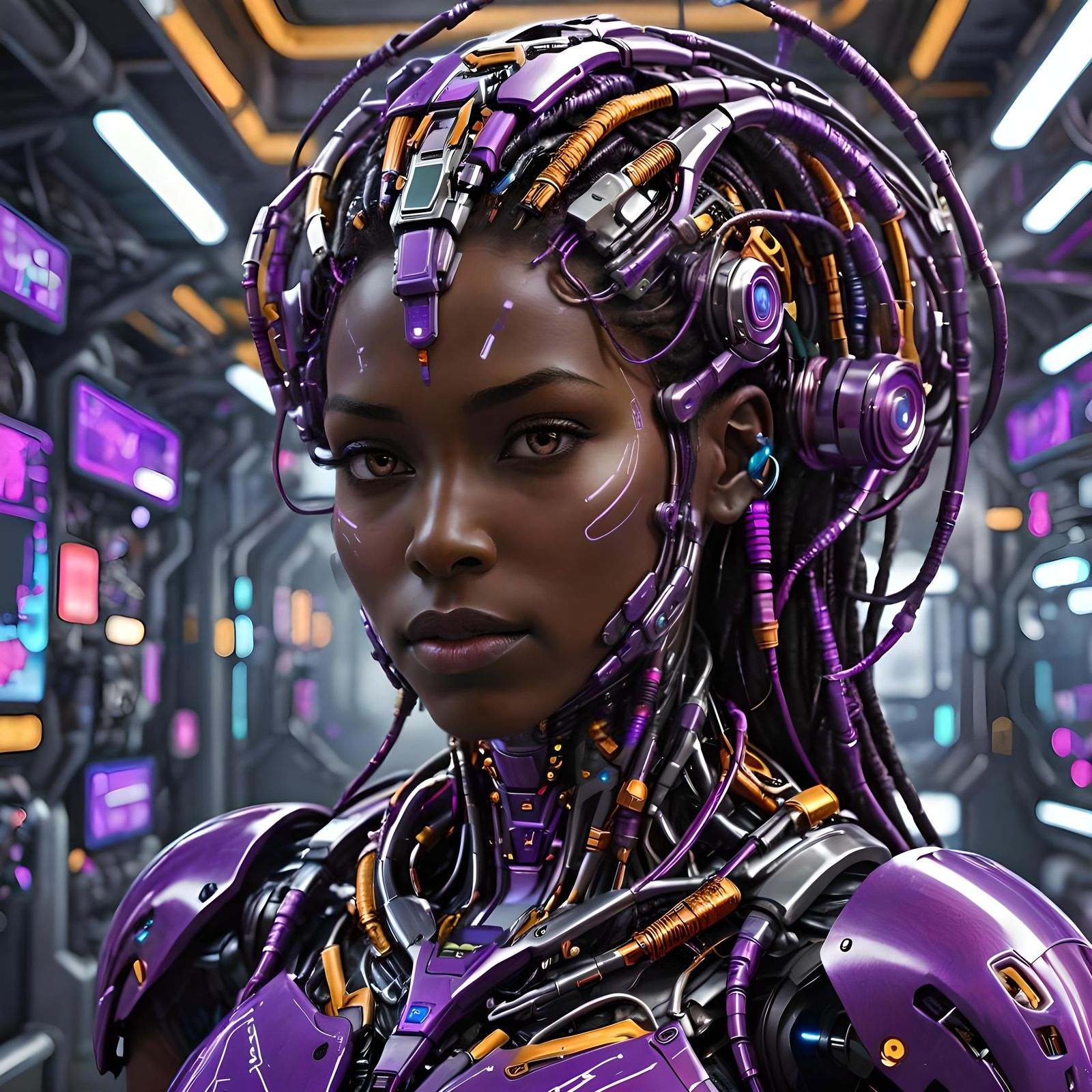 Futuristic Cyborg Hybrid Masterpiece in Purple