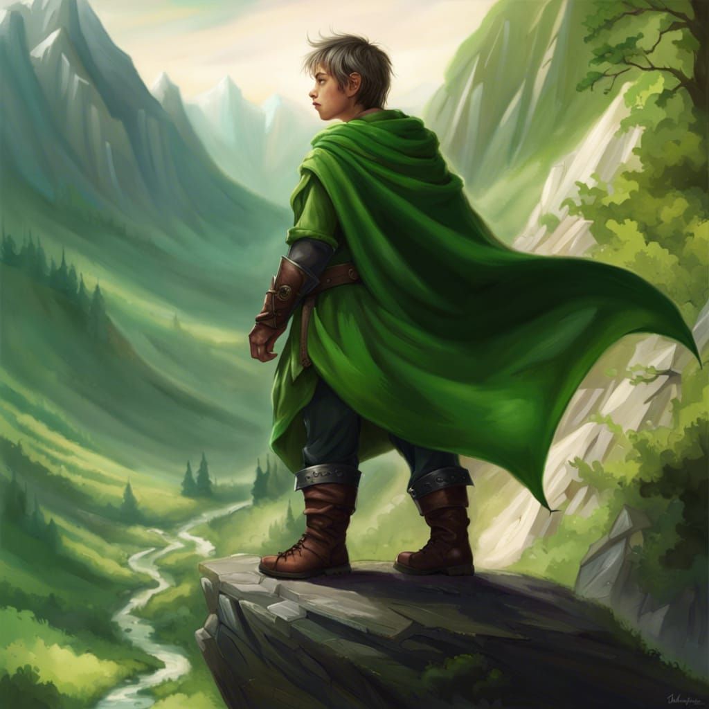 Fantasy Half-Dragon Dwarf Ranger in Mountains