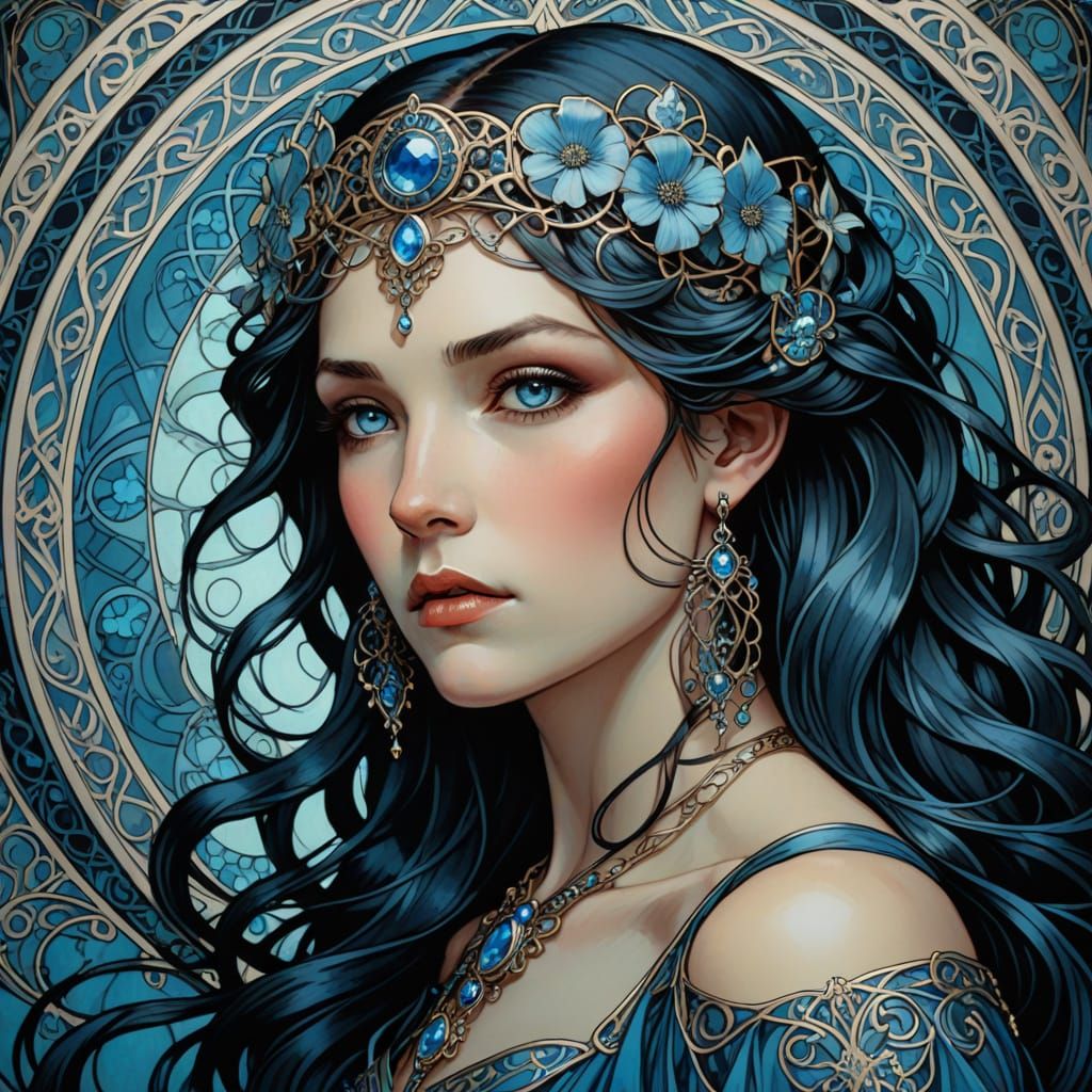 Art Nouveau Celtic Warrior with Blue Eyes