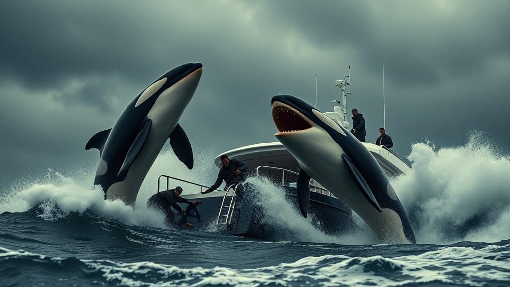 Orcas Attack Damaged Luxury Yacht in Stormy Seas