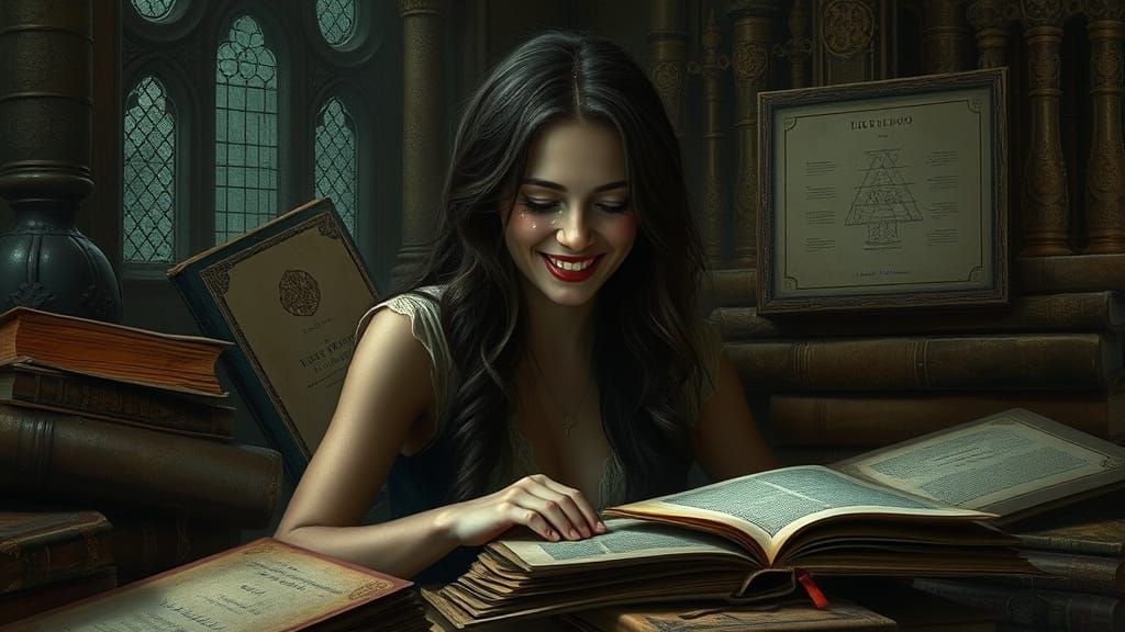 Surreal Gothic Beauty: Delilah Amidst Forgotten Tomes and An...