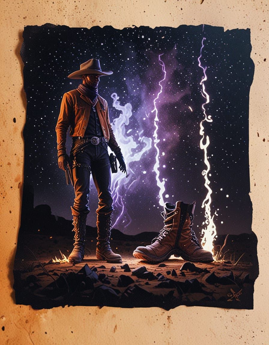 Fiery Cowboy Outlaw in Sci-Fi Desert Concept Art