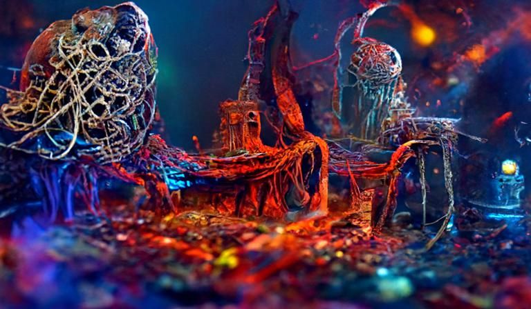 Sinister Ruins Ensnared: A Hyperrealistic Digital Painting