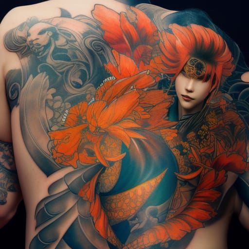 Yakuza Tattoo 8k resolution concept art by Greg Rutkowski dynamic lighting hyperdetailed intricately detailed Splash art...