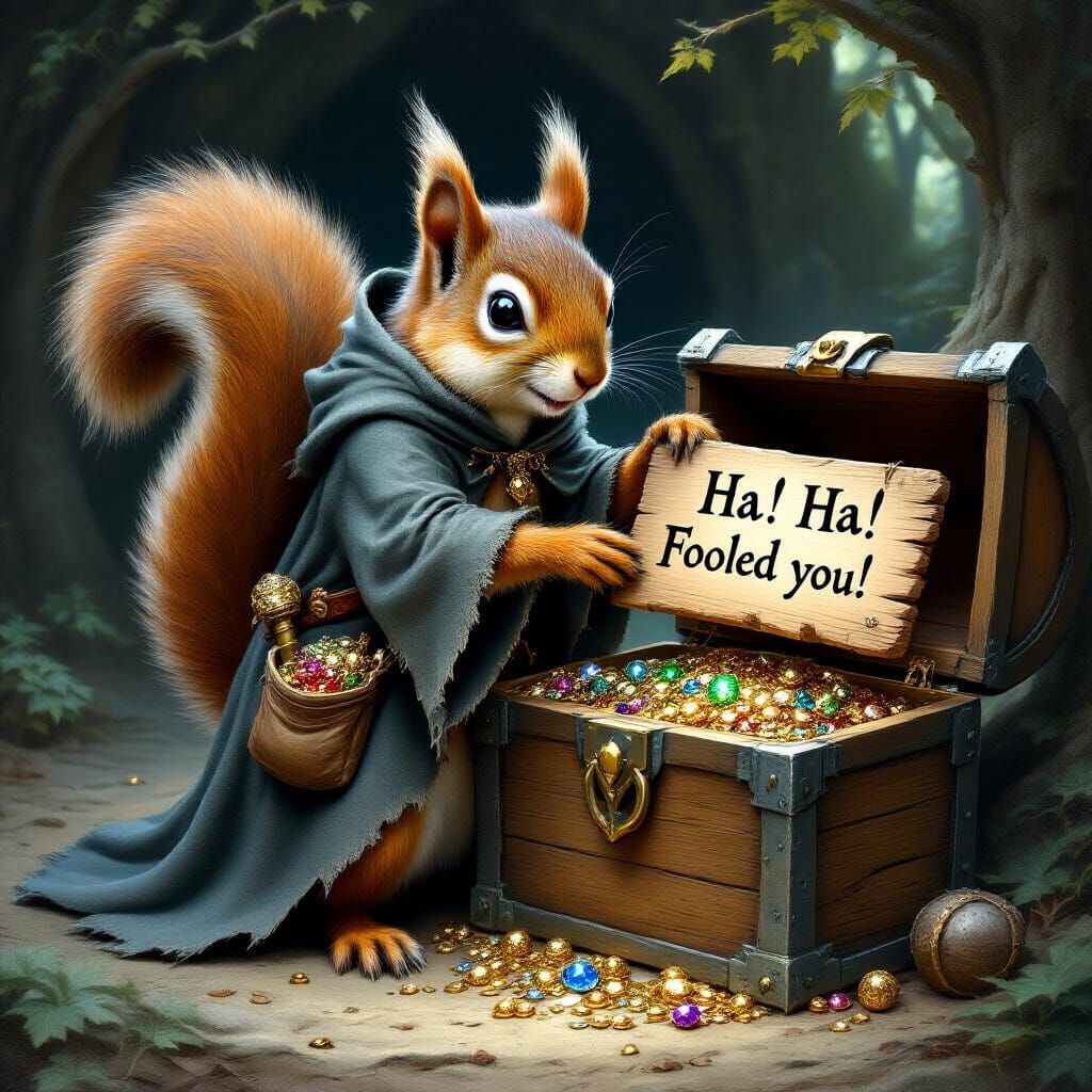 Mischievous Squirrel Prank in Medieval Fantasy Style