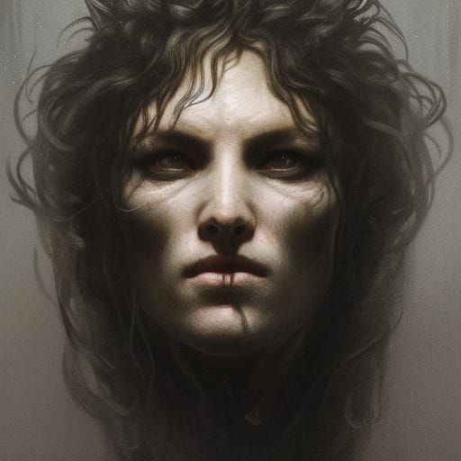 Fiery Wolf Portrait in Dark Horror Style