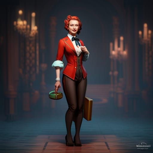 Female Butler with Bowtie: Alphonse Mucha Style