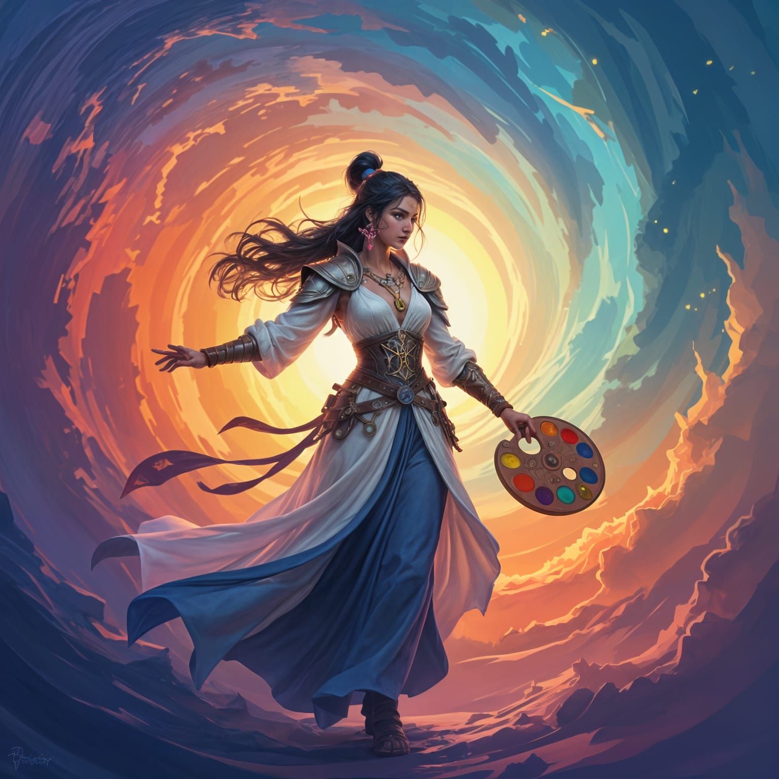 Epic Female Painter Warrior in Vibrant Digital Art