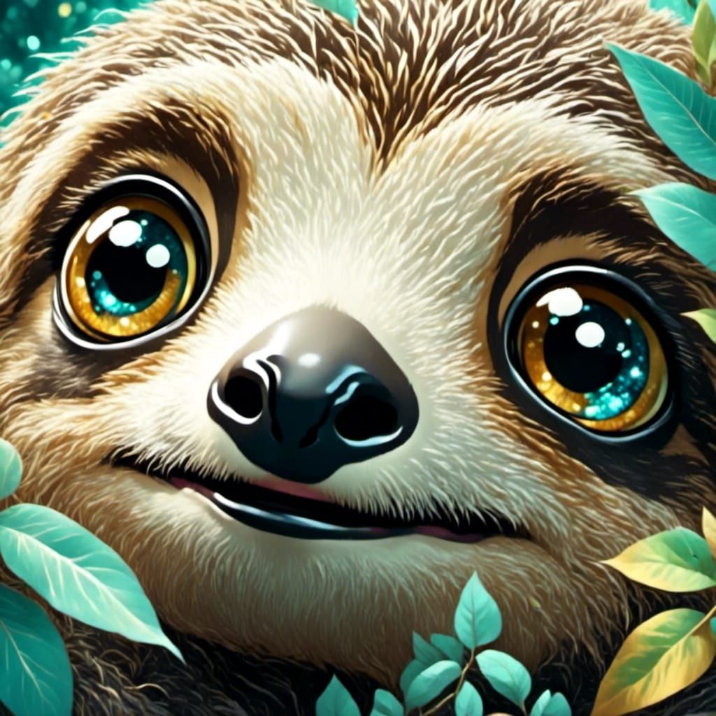 Adorable Baby Sloth Portrait in Watercolor Style