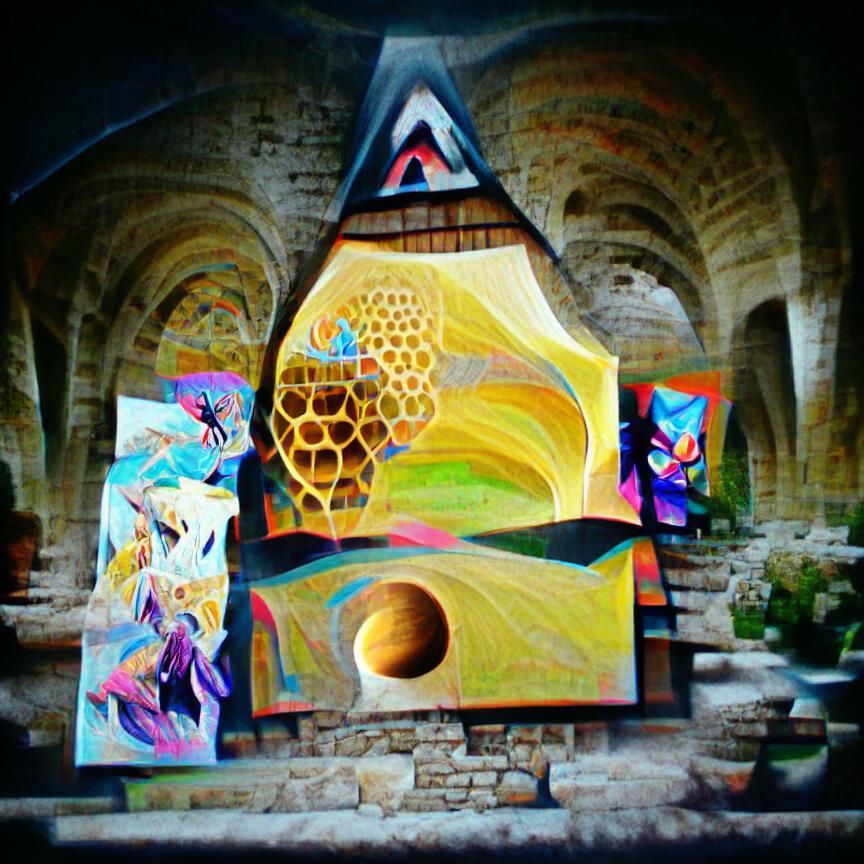 Honeycomb Abbey: A Cosmic Cubist Illustration