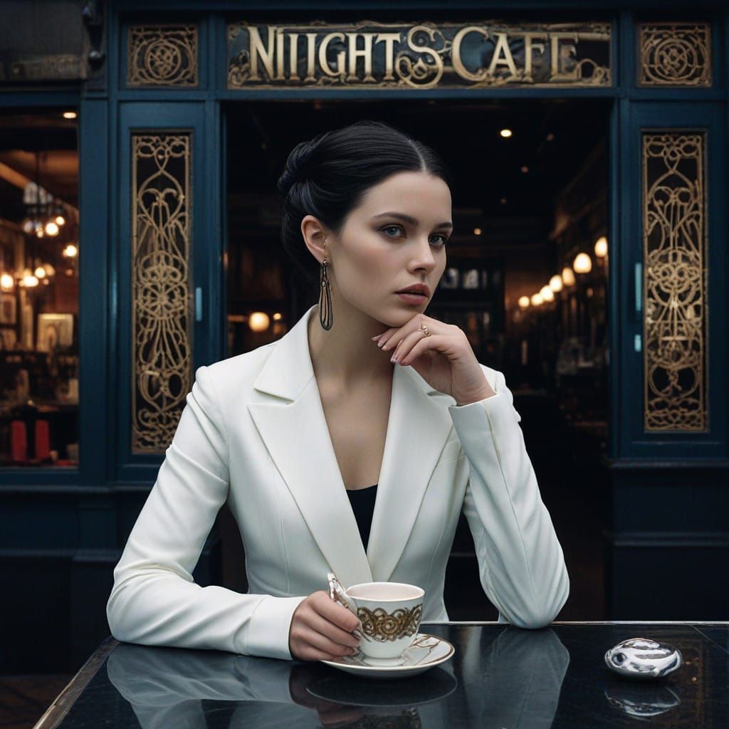 Surreal Beauty in Midnight Cafe