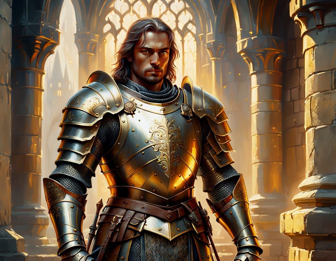 Galahad in Armor: Medieval Fantasy Oil Painting