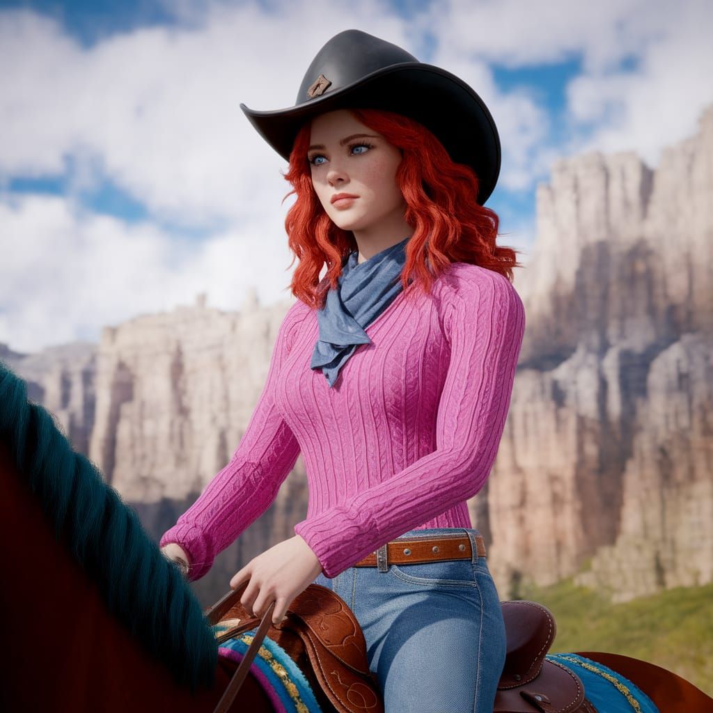 Woman on Horseback in Detailed Digital Painting