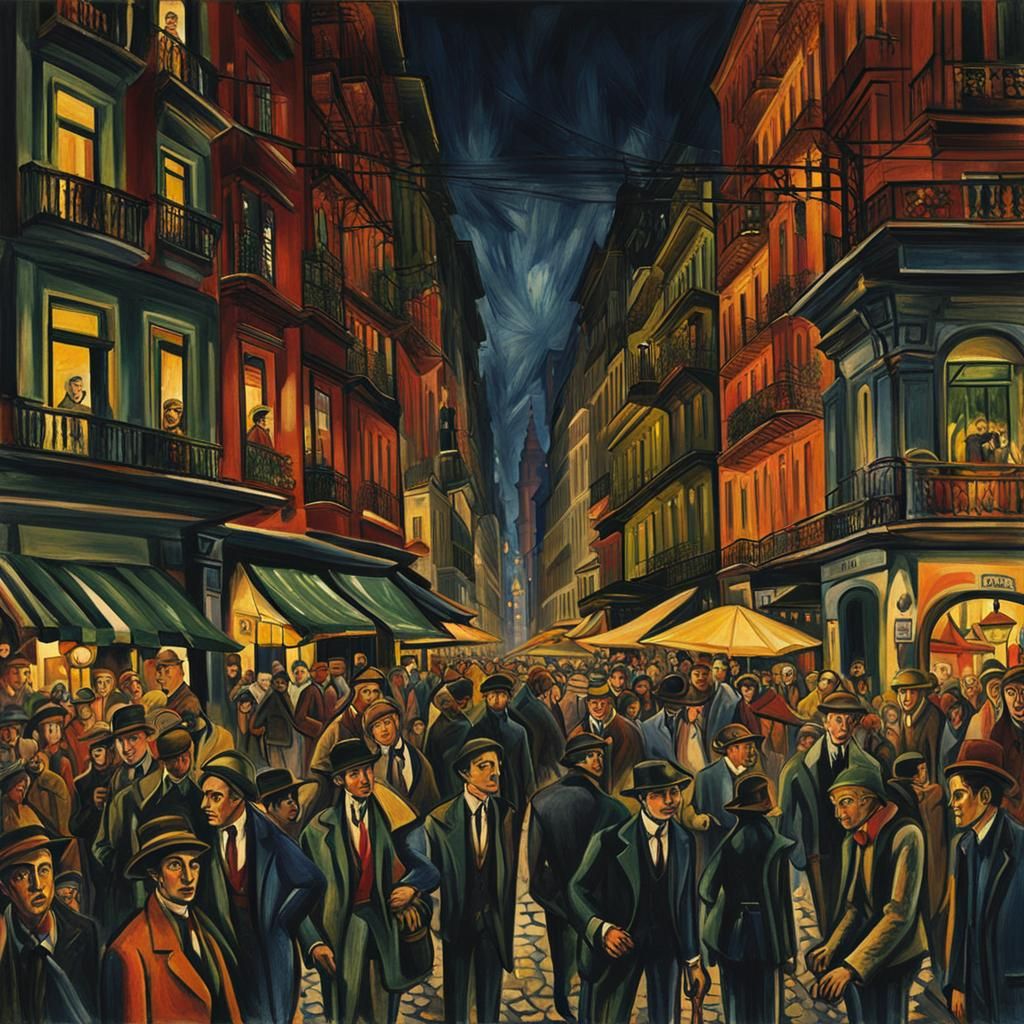 Buenos Aires Night Street in Expressionistic Style