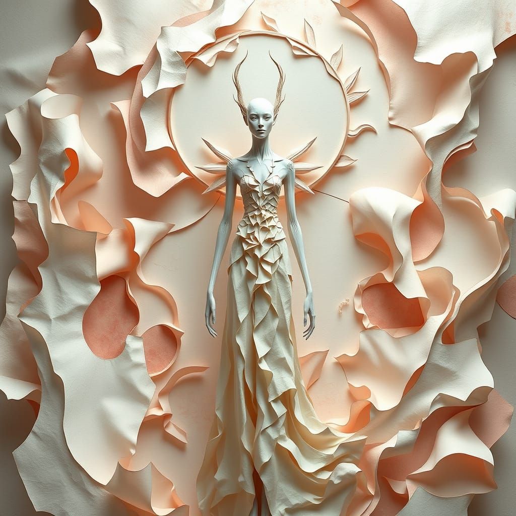 Ethereal Figure in Whimsical, Surreal Landscape