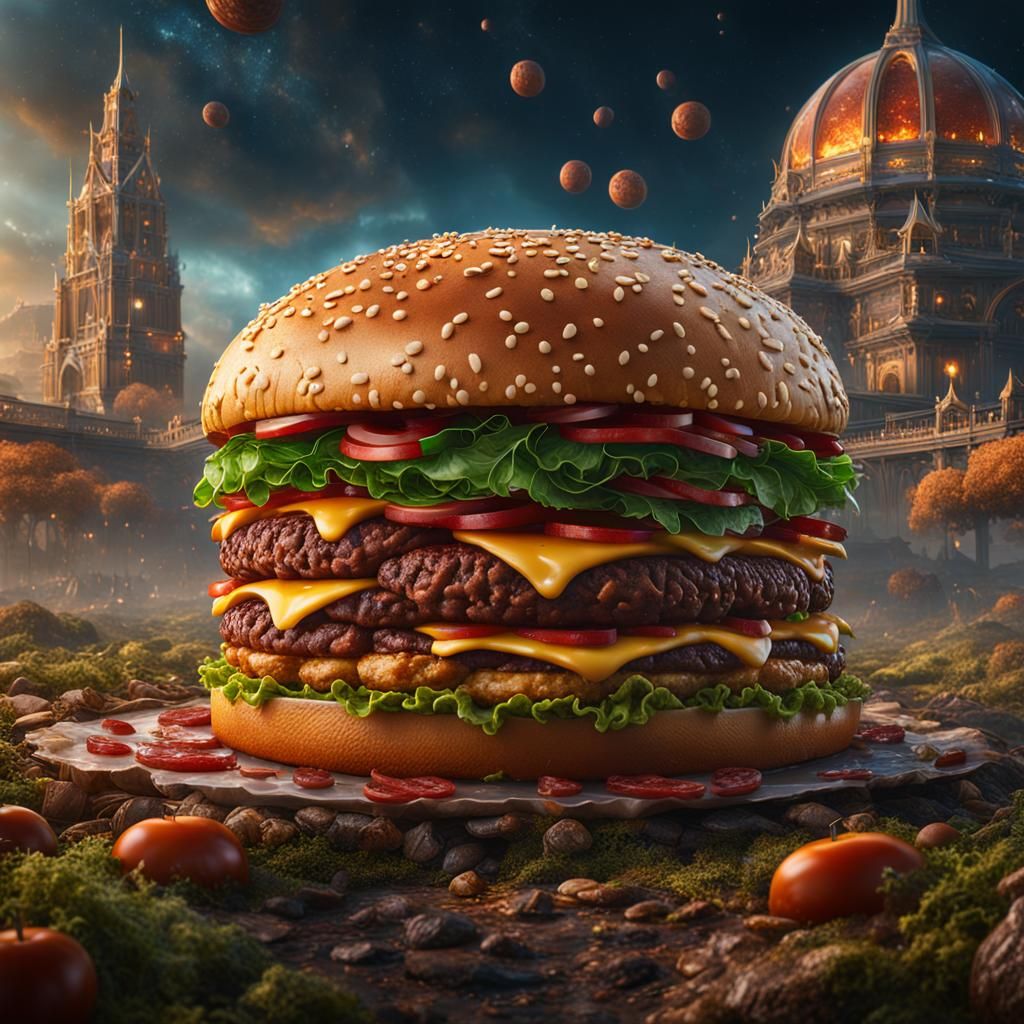 World's Largest Hamburger: Detailed Matte Painting