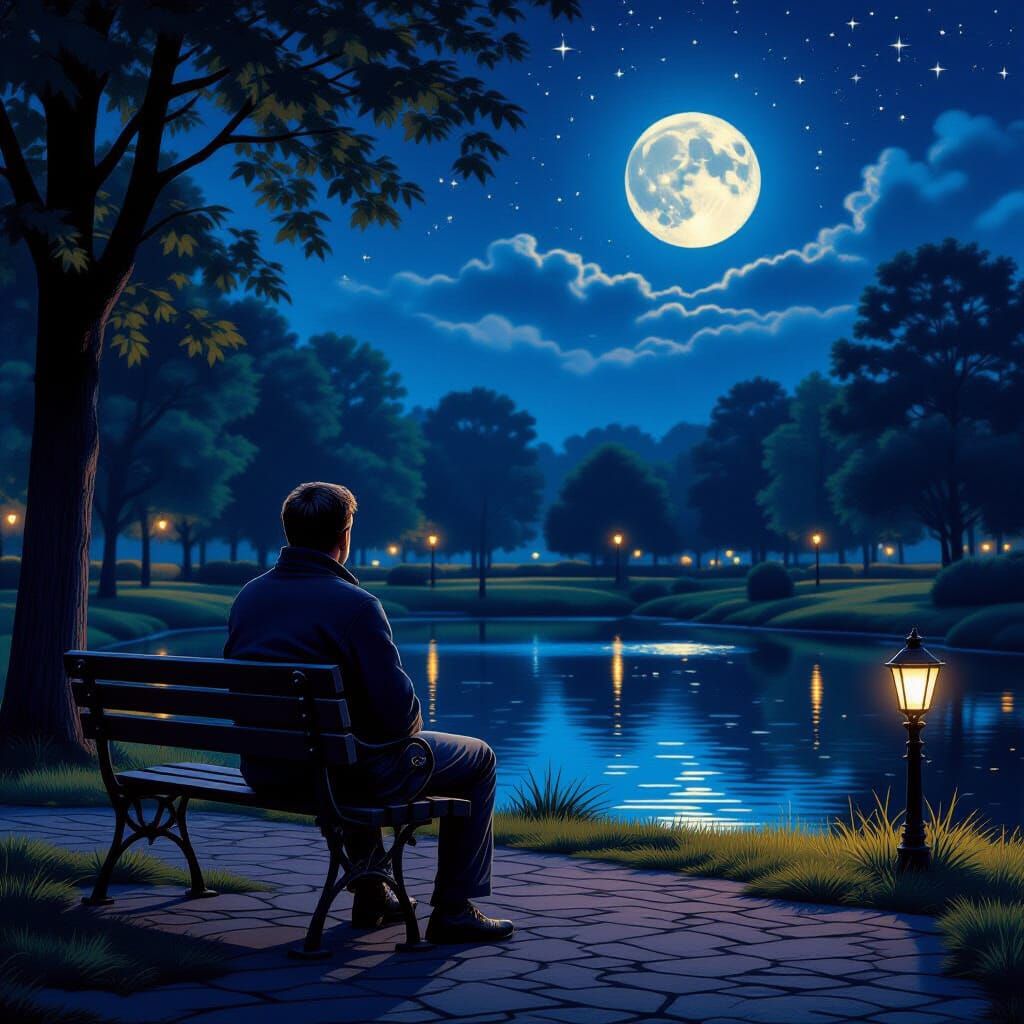Attractive Man Gazing at Moon in Photorealistic Style