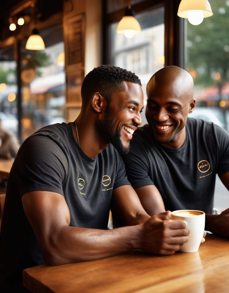 Gay Lovers Share Tender Moment in Cozy Café