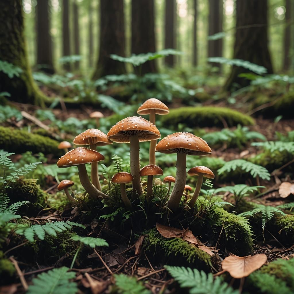 Macro Photograph of Mushrooms in Forest