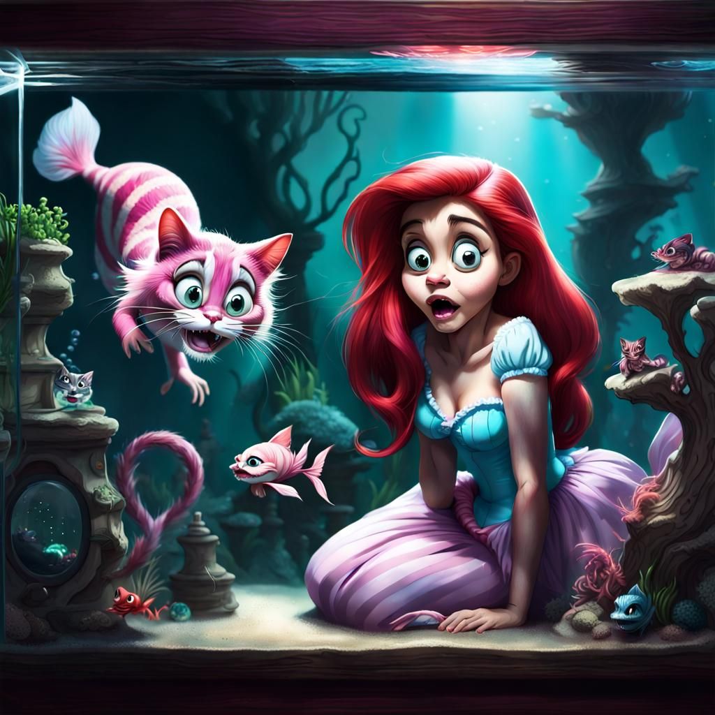Ariel and the Cheshire Cat in an Aquarium