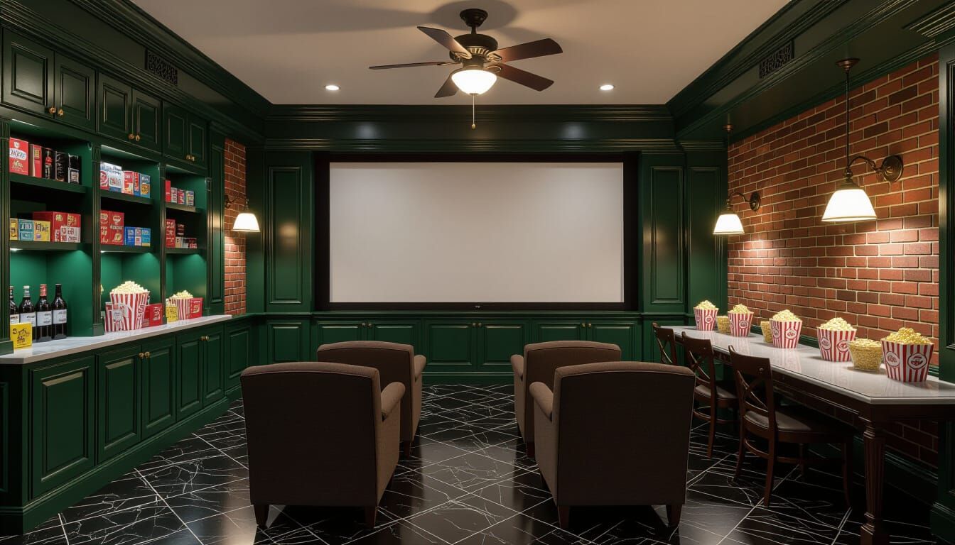 Victorian Movie Room with Widescreen and Snacks