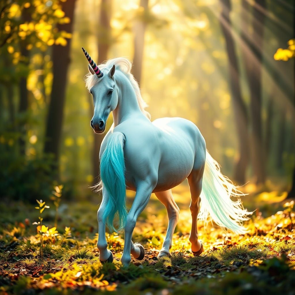 Majestic White Unicorn in Enchanted Forest