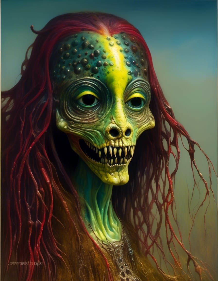 Dystopian Monster Girl Portrait in Tonalist Style