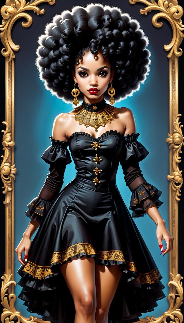 Gothic Afro Latina Baroque Pin-Up Illustration
