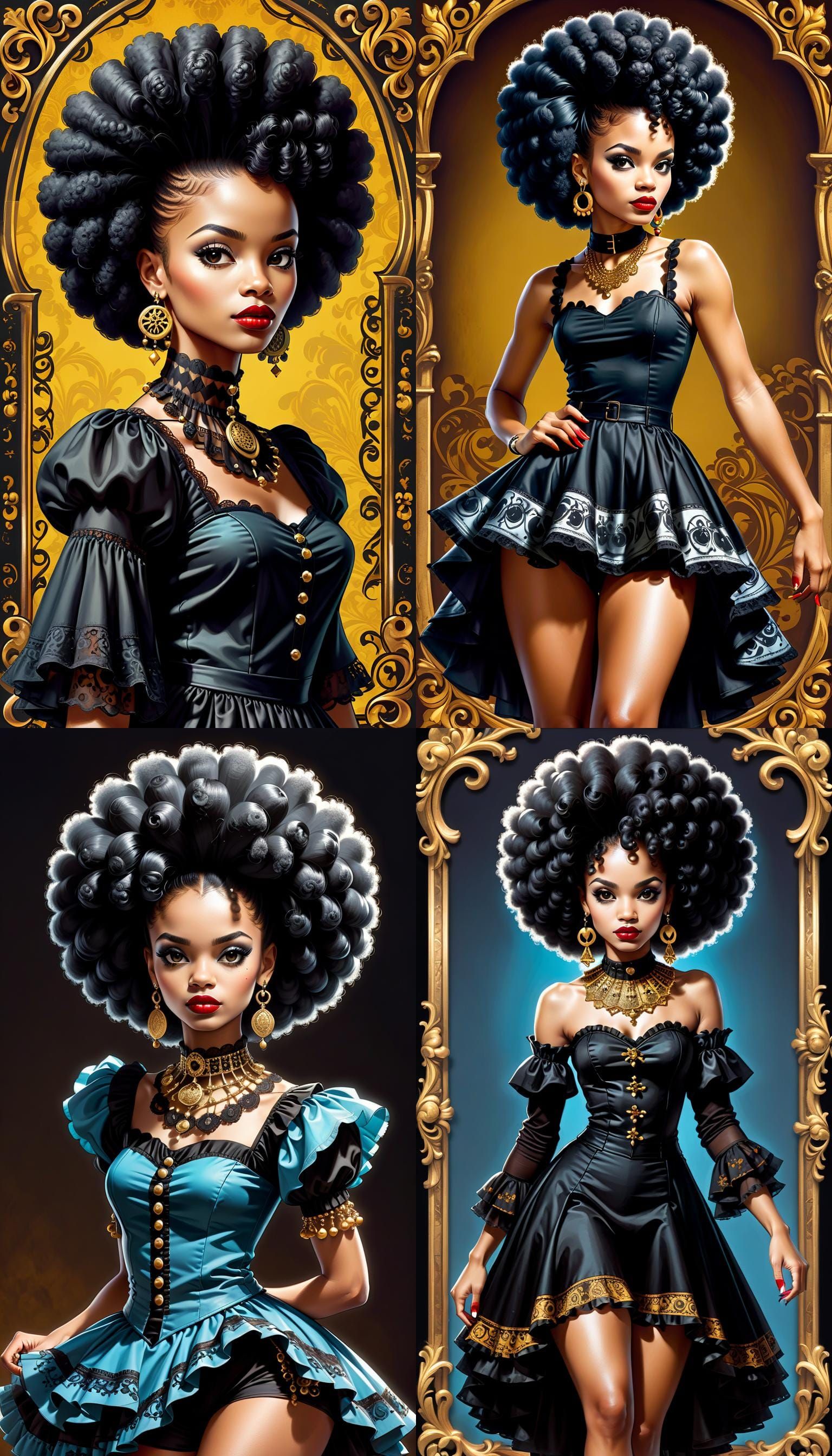 Gothic Afro Latina in Baroque Pin-up Style