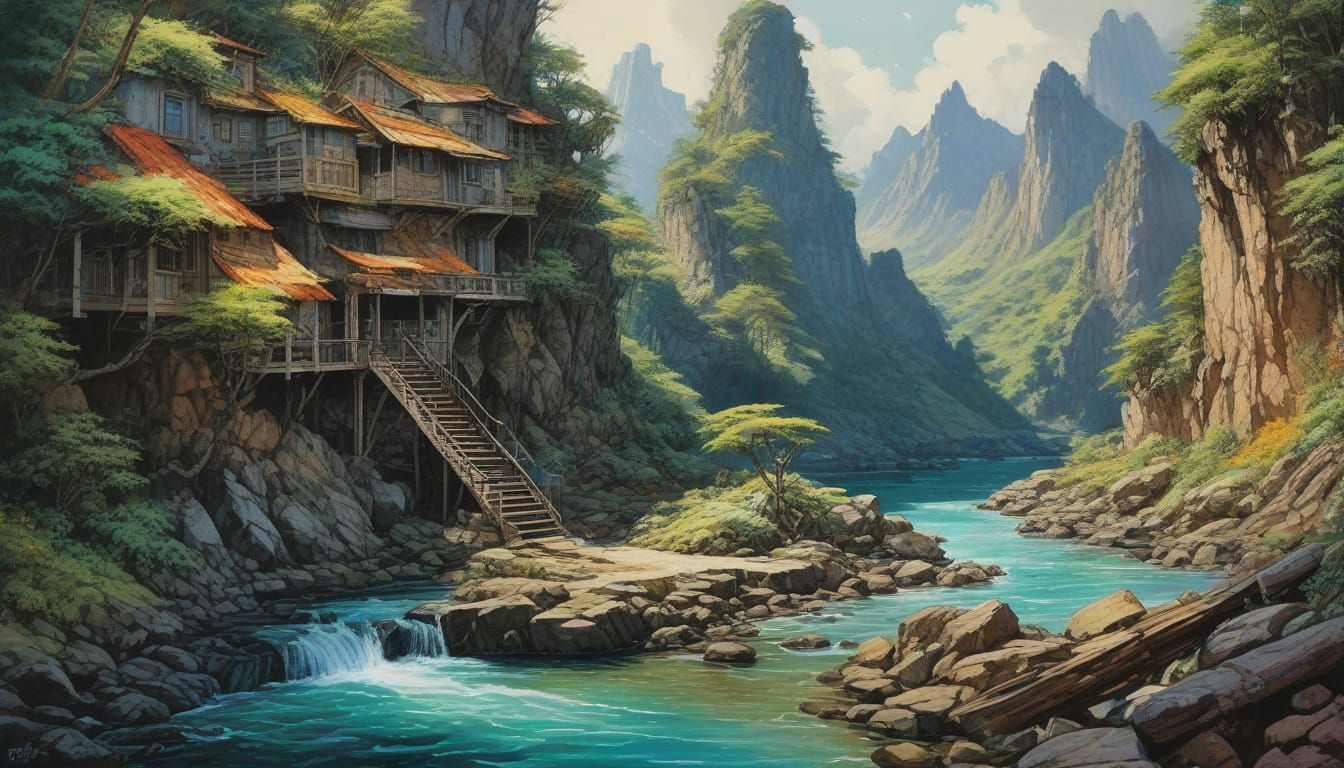 Vibrant Watercolour Oil Painting in Centralized Composition