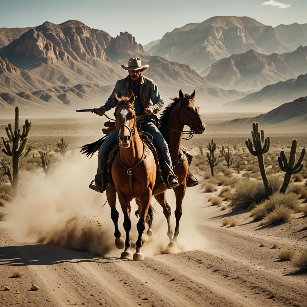 Cowboy Pursues Justice Across Desert Landscape