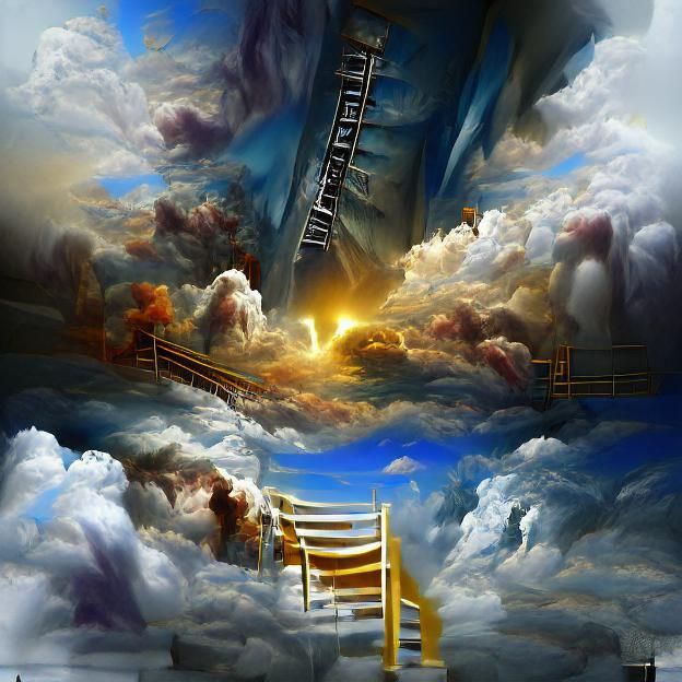 Surreal Stairway Ascending into Clouds