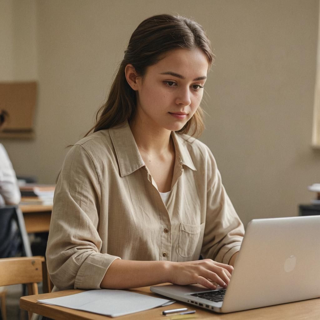 Classroom Laptop Study in Oil on Canvas Texture