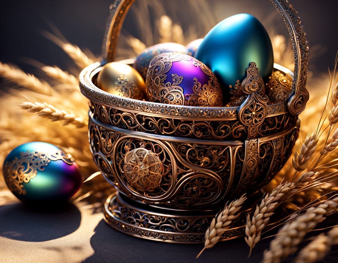 Steampunk Easter Wicker Basket Still Life