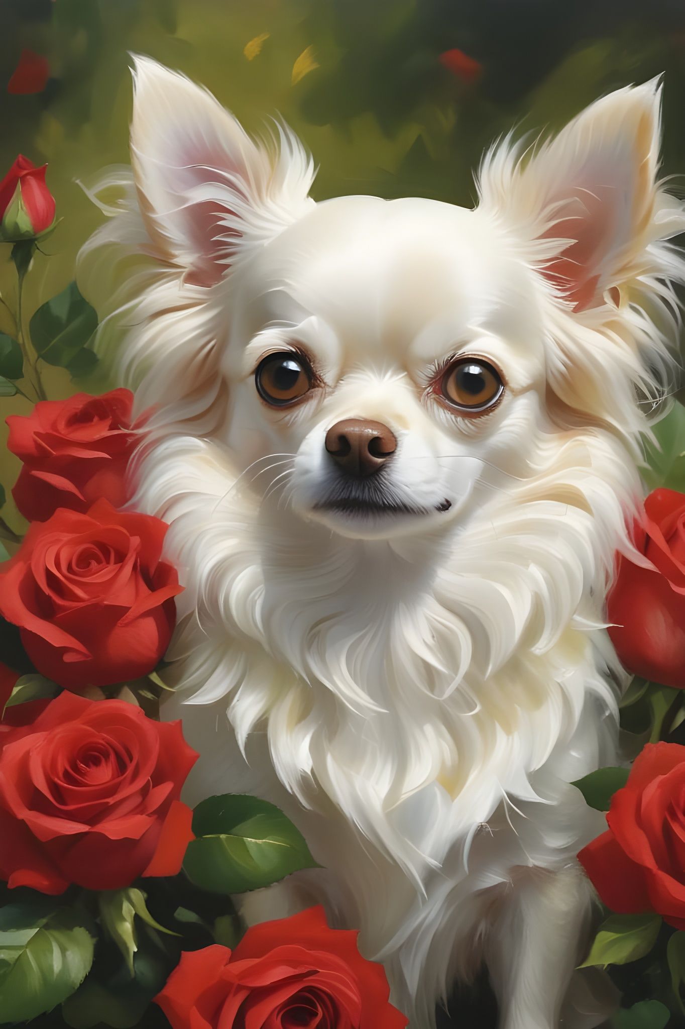 Chihuahua in Roses: An Oil Painting