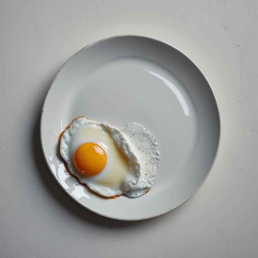 Photorealistic Fried Egg on White Plate
