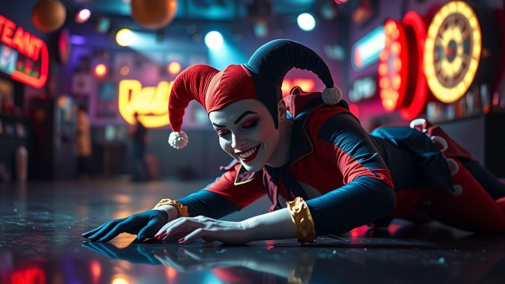 Ethereal Jester in Neon Nightclub