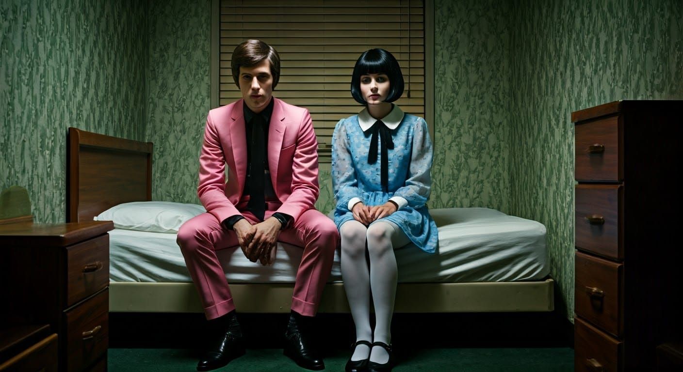 Young Couple in 1969 Motel Room, in Widescreen, 16mm Film Gr...