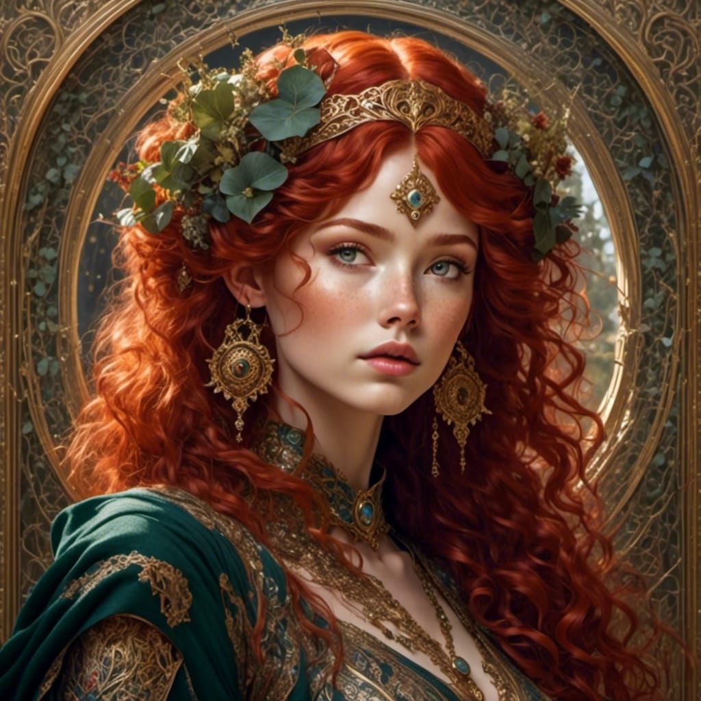 Red-Haired Goddess Portrait in Rococo Style